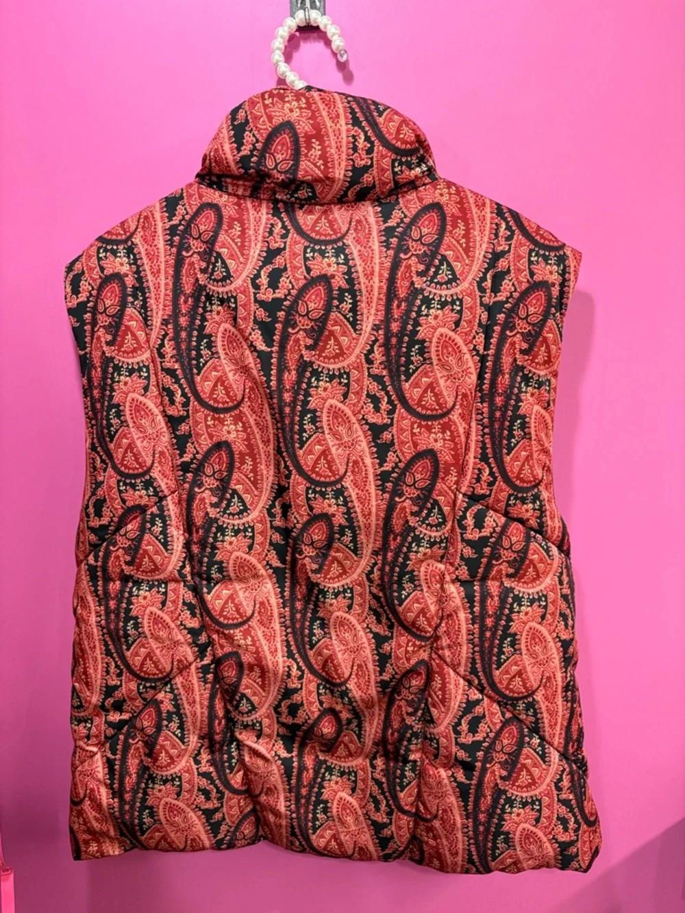 Free People Pink Paisley Quilted Vest